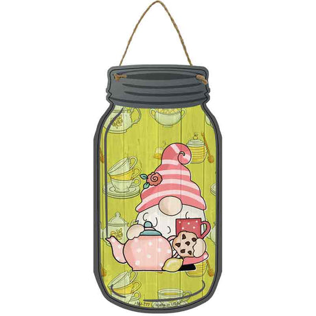 Gnome With Teapot and Cookies Novelty Metal Mason Jar Sign