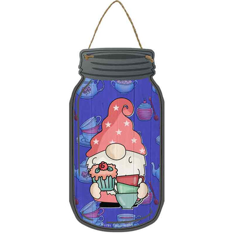 Gnome With Cups and Cupcake Novelty Metal Mason Jar Sign