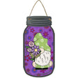 Gnome With Purple Flowers Novelty Metal Mason Jar Sign