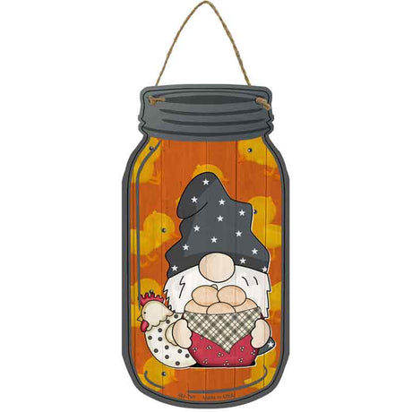 Gnome With Eggs Orange Novelty Metal Mason Jar Sign