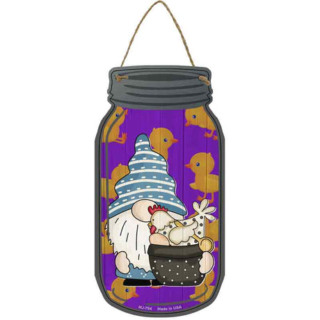 Gnome With Chicken Purple Novelty Metal Mason Jar Sign