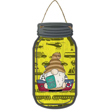 Gnome With Passport and Boat Novelty Metal Mason Jar Sign