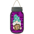 Gnome With Suitcase Purple Novelty Metal Mason Jar Sign