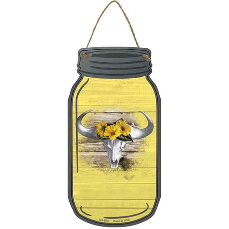 Cow Skull Yellow Novelty Metal Mason Jar Sign