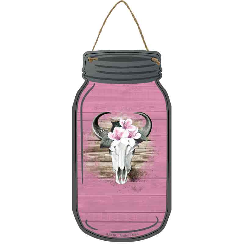 Cow Skull Pink Novelty Metal Mason Jar Sign