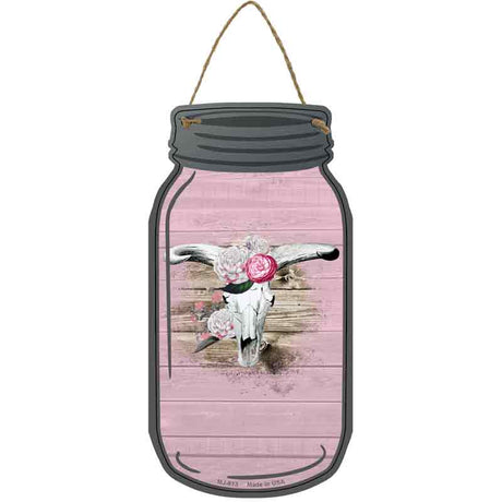 Cow Skull Light Pink Novelty Metal Mason Jar Sign