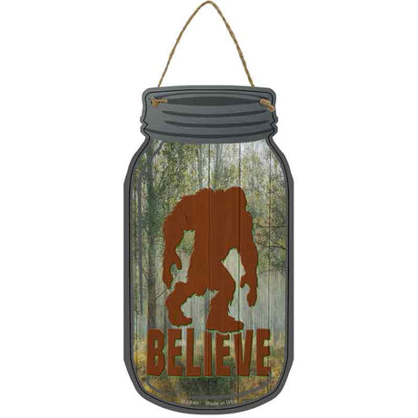 Bigfoot Shadow Believe Novelty Metal Mason Jar Sign