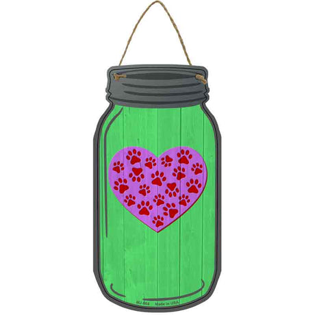 Heart With Paw Print Green Novelty Metal Mason Jar Sign