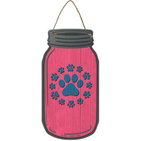 Paw Print Circle Pink Novelty Metal Mason Jar Sign