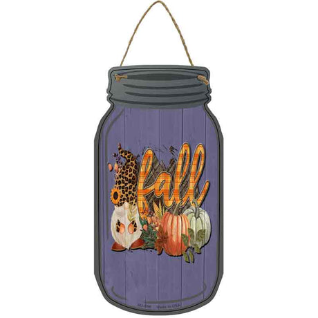 Gnome Fall Purple Novelty Metal Mason Jar Sign