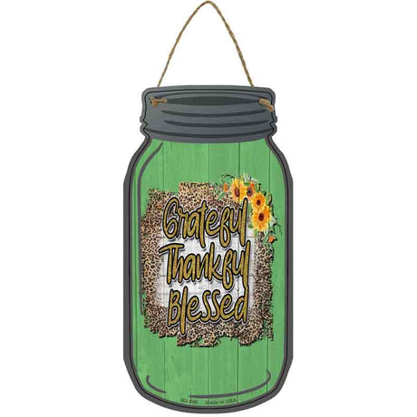 Grateful Blessed Animal Print Green Novelty Metal Mason Jar Sign