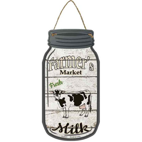 Cow Milk Farmers Market Novelty Metal Mason Jar Sign