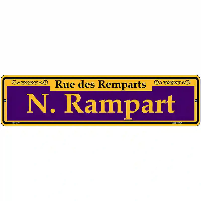 N. Rampart Purple Novelty Metal Street Sign 12" x 3" (MK)