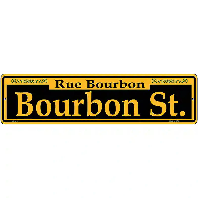 Bourbon St. Yellow Novelty Metal Street Sign 12" x 3" (MK)