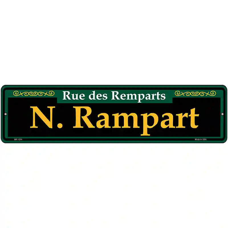 N. Rampart Green Novelty Metal Street Sign 12" x 3" (MK)