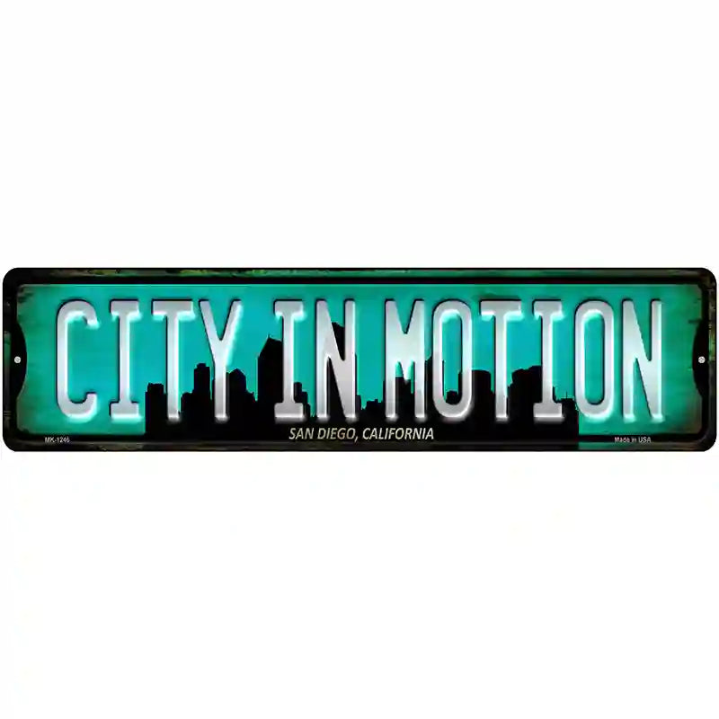 San Diego California City in Motion Novelty Metal Street Sign 12" x 3" (MK)