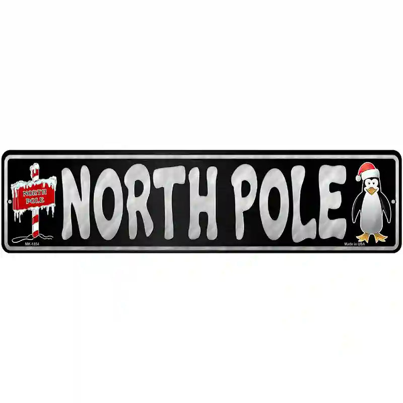 North Pole Black Novelty Metal Street Sign 12" x 3" (MK)