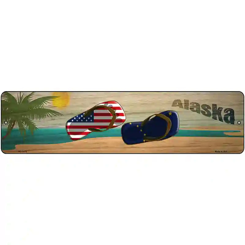 Alaska Flag and US Flag Novelty Metal Street Sign 12" x 3" (MK)