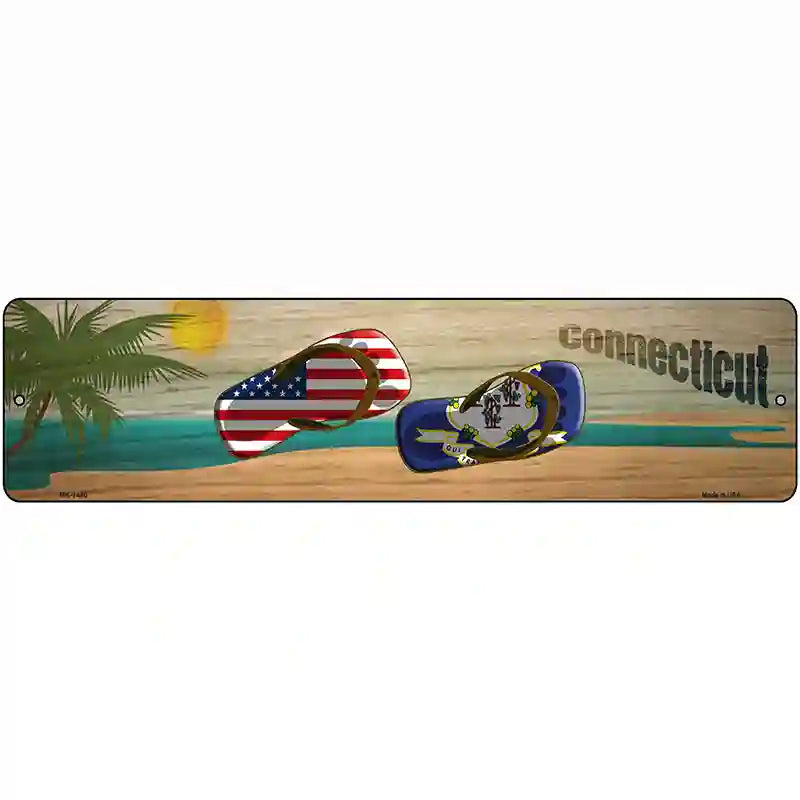 Connecticut Flag and US Flag Novelty Metal Street Sign 12" x 3" (MK)