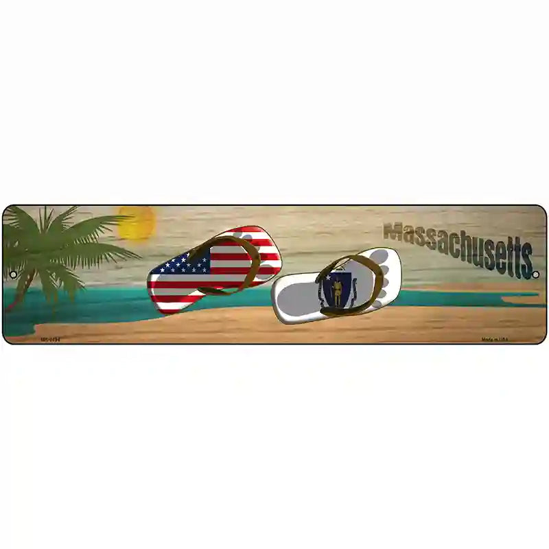 Massachusetts and US Flag Novelty Metal Street Sign 12" x 3" (MK)