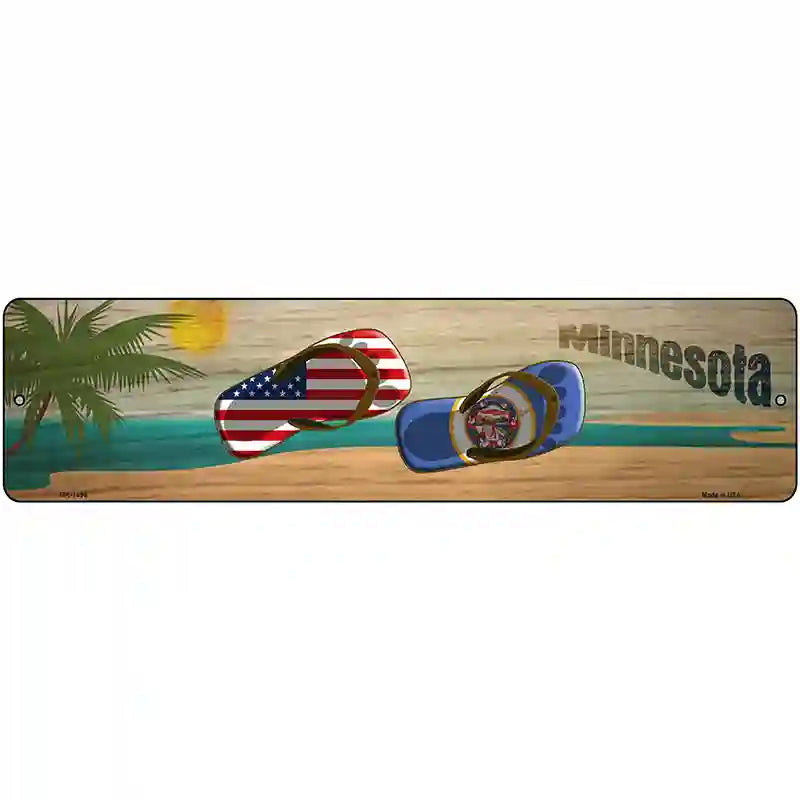 Minnesota Flag and US Flag Novelty Metal Street Sign 12" x 3" (MK)