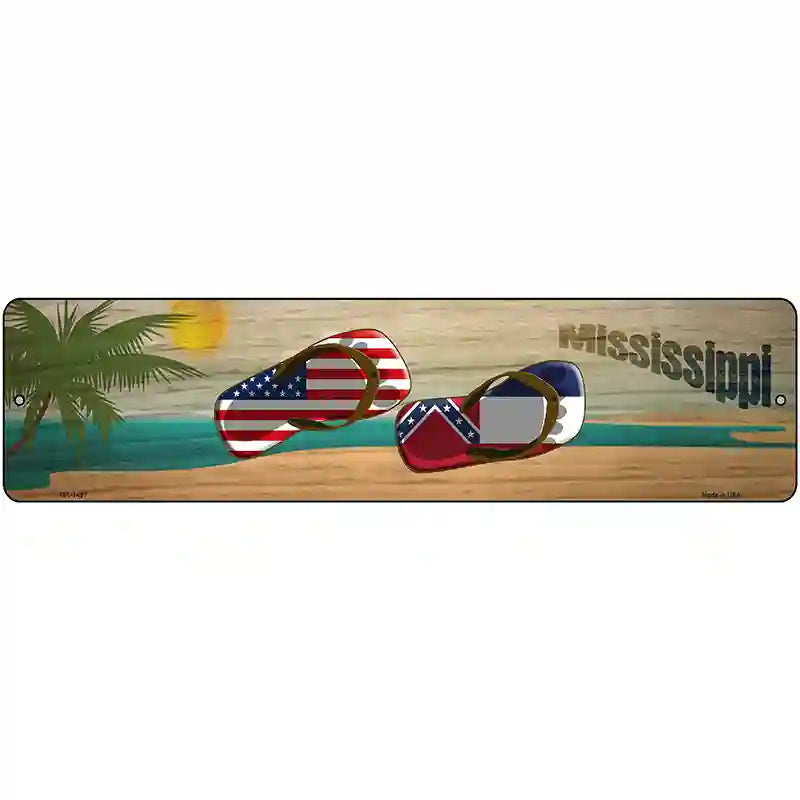 Mississippi Flag and US Flag Novelty Metal Street Sign 12" x 3" (MK)