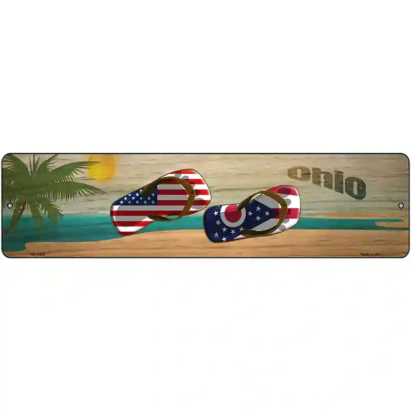 Ohio Flag and US Flag Novelty Metal Street Sign 12" x 3" (MK)