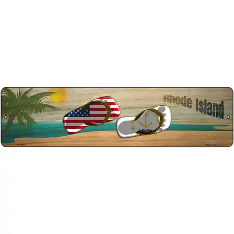 Rhode Island Flag and US Flag Novelty Metal Street Sign 12" x 3" (MK)