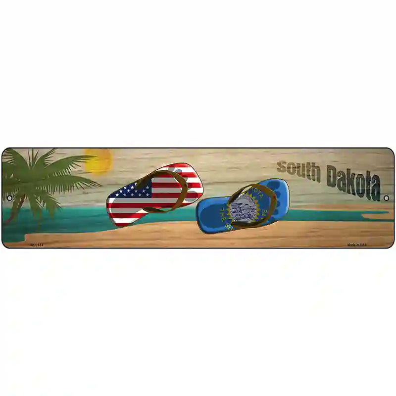 South Dakota Flag and US Flag Novelty Metal Street Sign 12" x 3" (MK)