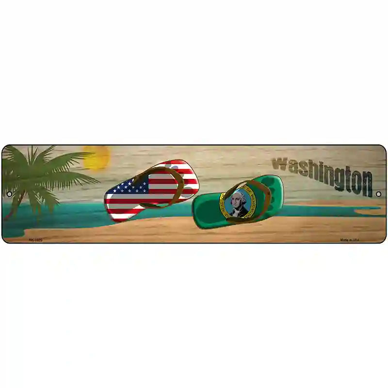 Washington Flag and US Flag Novelty Metal Street Sign 12" x 3" (MK)