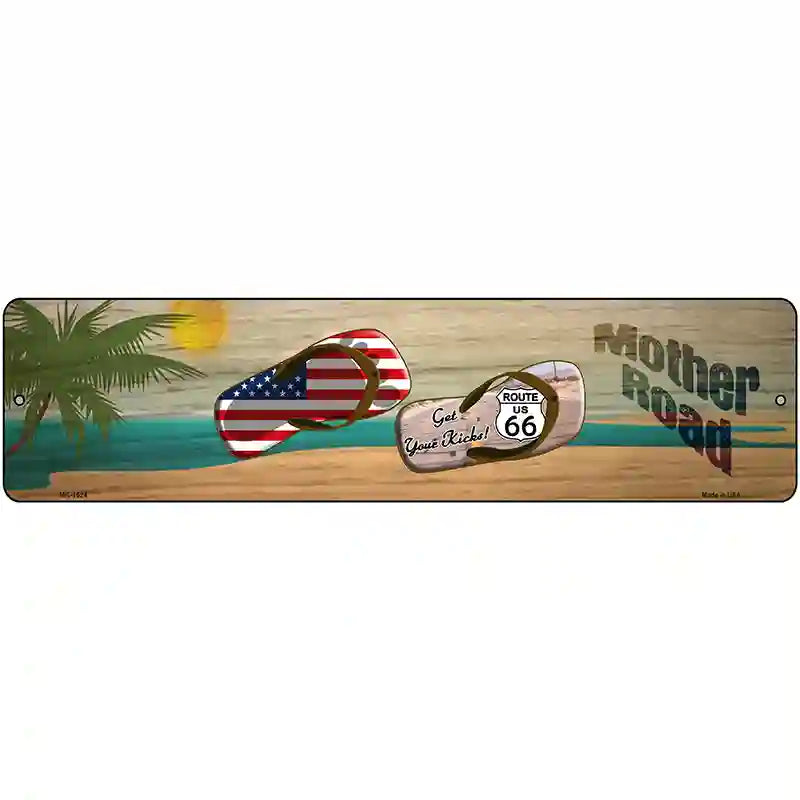 Route 66 and Flag and US Flag Novelty Metal Street Sign 12" x 3" (MK)