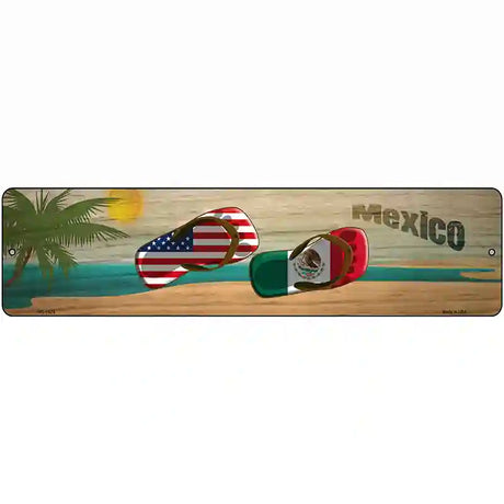 Mexico Flag and US Flag Flip Flop  Novelty Metal Street Sign 12" x 3" (MK)