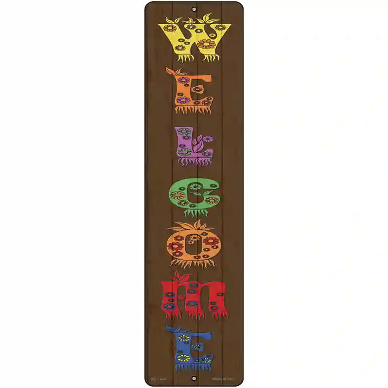 Welcome Floral Novelty Metal Street Sign 12" x 3" (MK)