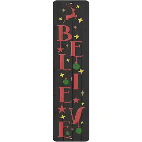 Believe Reindeer Black Novelty Metal Street Sign 12" x 3" (MK)