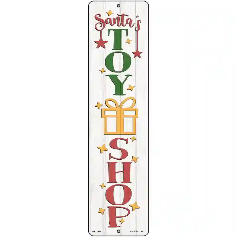 Santas Toy Shop White Novelty Metal Street Sign 12" x 3" (MK)