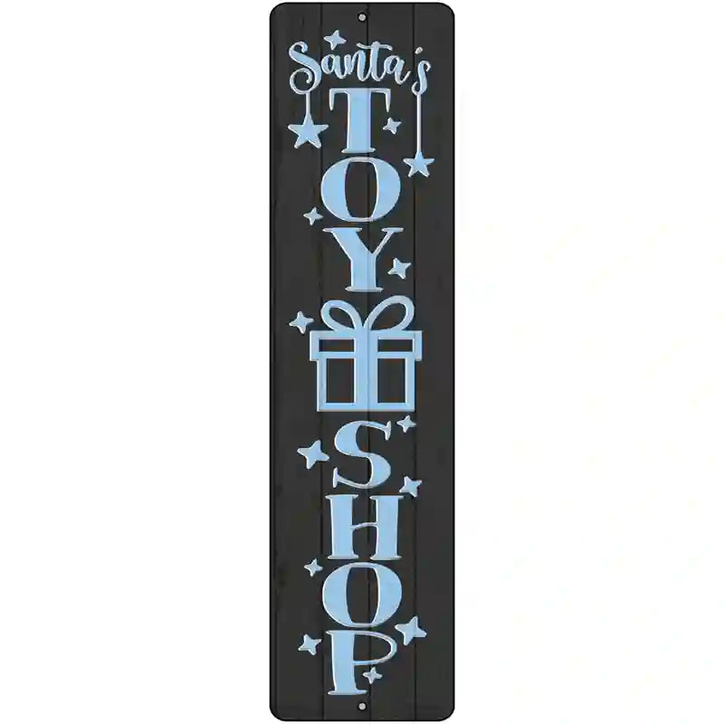 Santas Toy Shop Black Novelty Metal Street Sign 12" x 3" (MK)