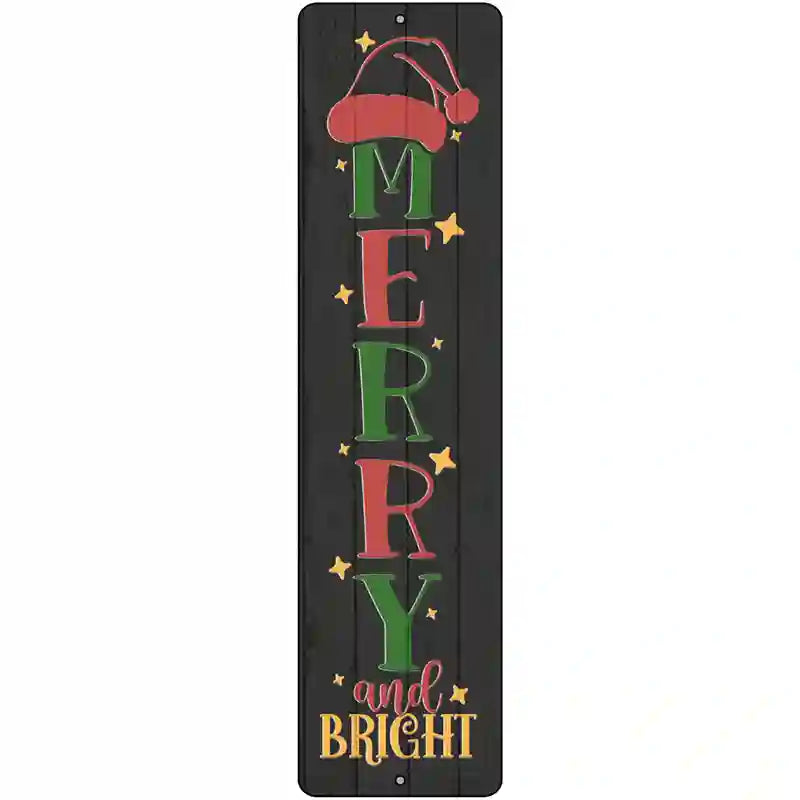 Merry and Bright Black Novelty Metal Street Sign 12" x 3" (MK)