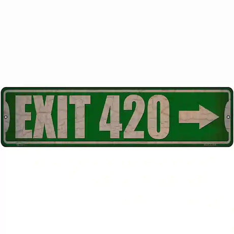 Exit 420 Right Novelty Metal Street Sign 12" x 3" (MK)