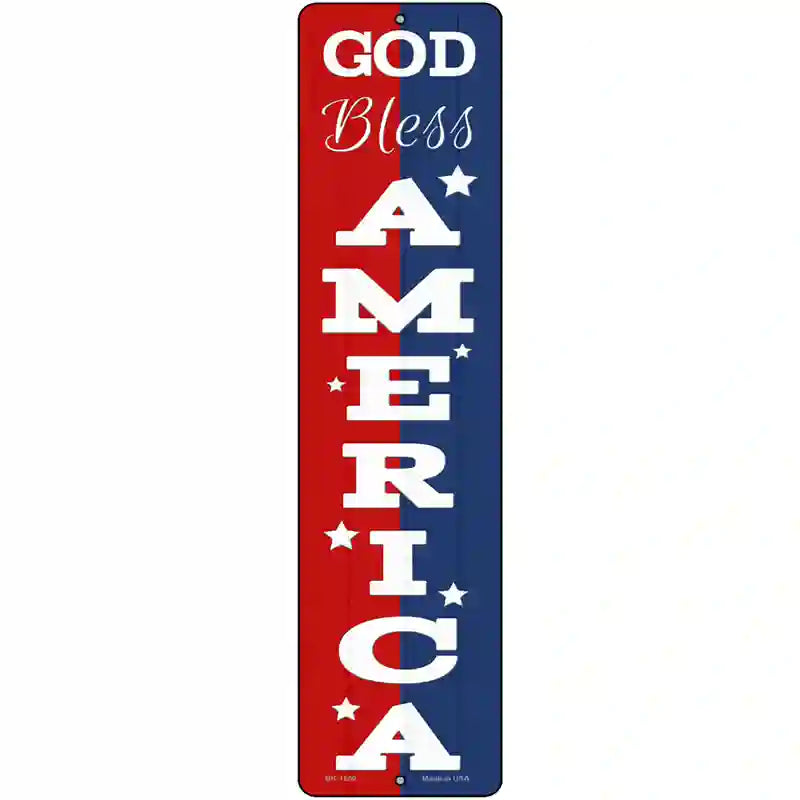 God Bless America Red and Blue Novelty Metal Street Sign 12" x 3" (MK)