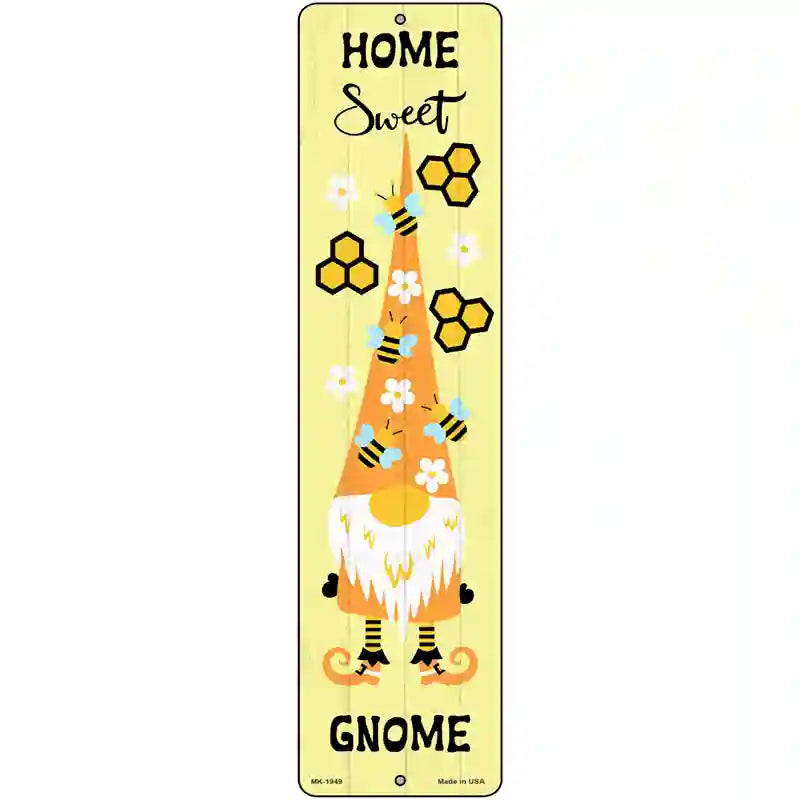 Home Sweet Gnome Bee Vertical Novelty Metal Street Sign 12" x 3" (MK)