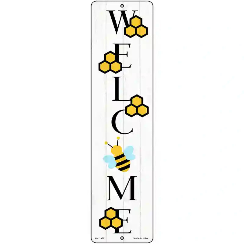 Welcome Bee Vertical Novelty Metal Street Sign 12" x 3" (MK)