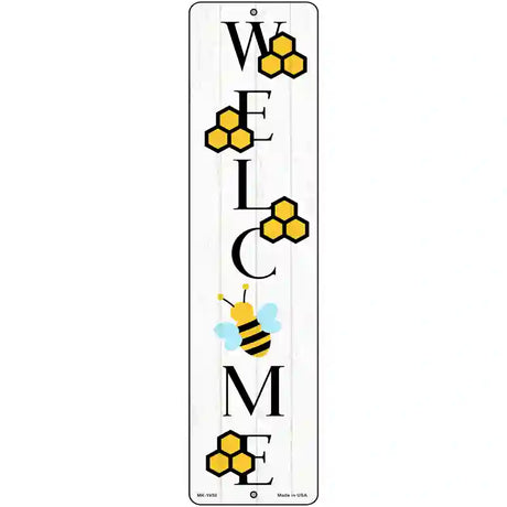 Welcome Bee Vertical Novelty Metal Street Sign 12" x 3" (MK)