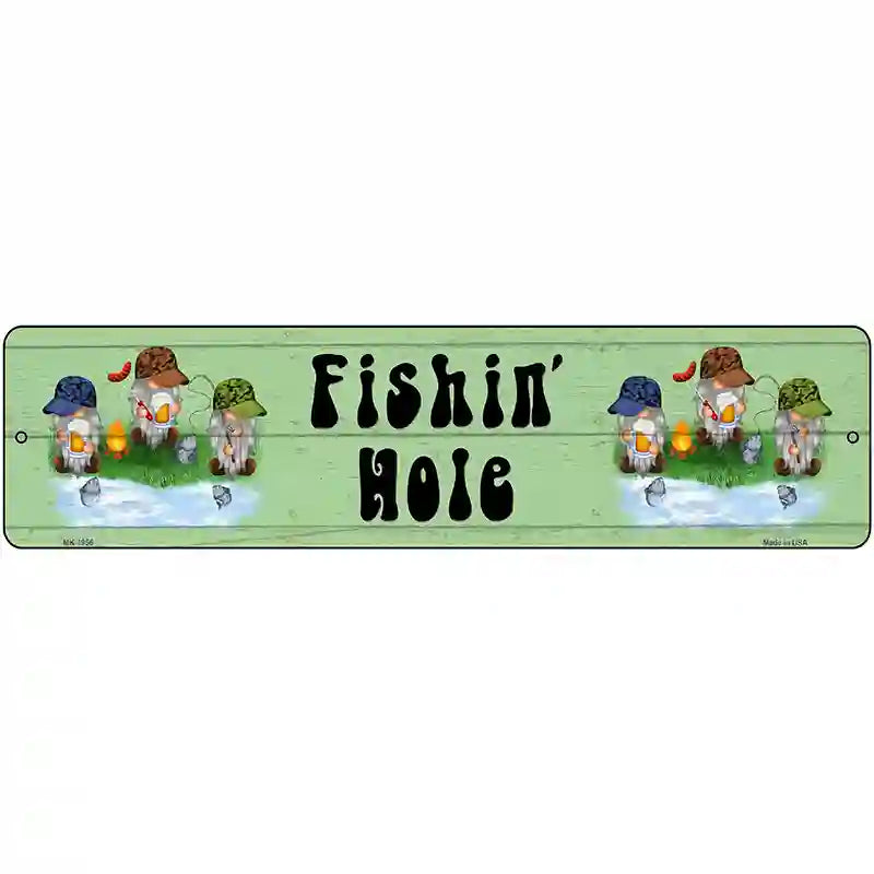 Fishing Hole Six Camo Gnomes Novelty Metal Street Sign 12" x 3" (MK)