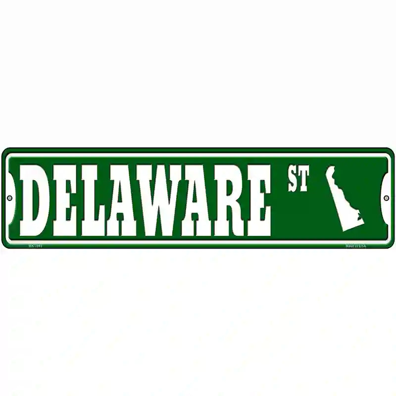 Delaware St Silhouette Novelty Metal Street Sign 12" x 3" (MK)