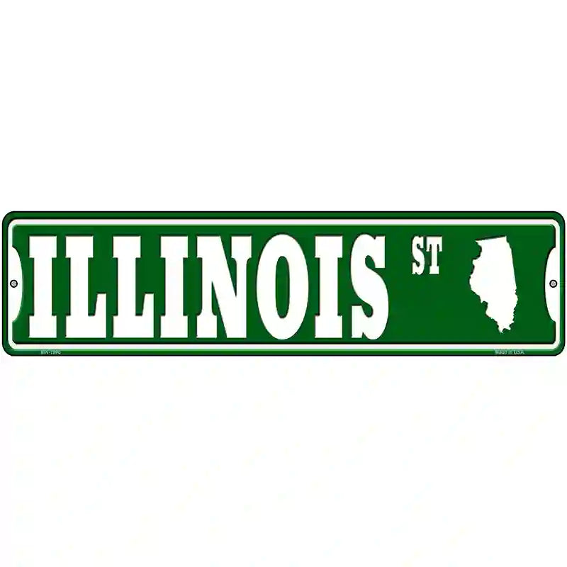 Illinois St Silhouette Novelty Metal Street Sign 12" x 3" (MK)