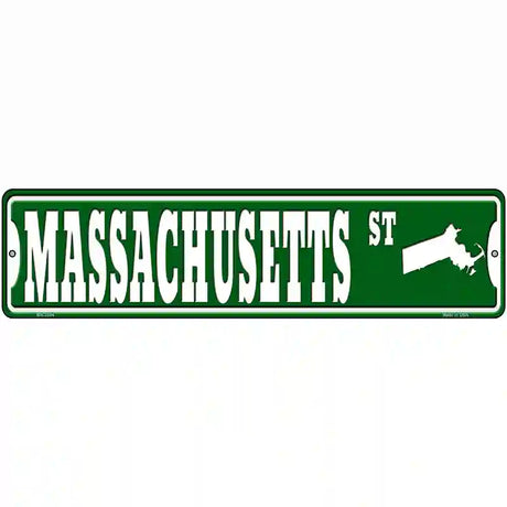 Massachusetts St Silhouette Novelty Metal Street Sign 12" x 3" (MK)