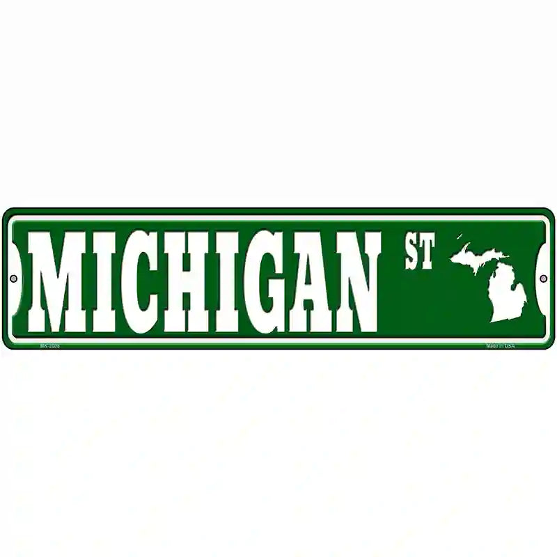 Michigan St Silhouette Novelty Metal Street Sign 12" x 3" (MK)