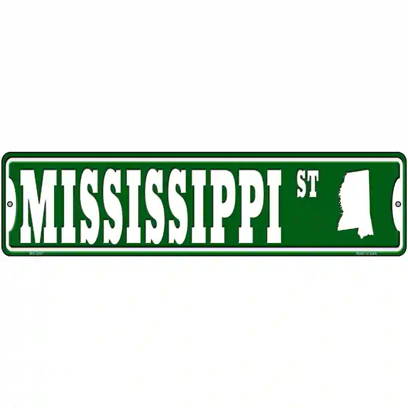 Mississippi St Silhouette Novelty Metal Street Sign 12" x 3" (MK)