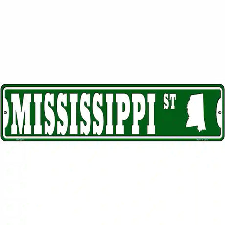 Mississippi St Silhouette Novelty Metal Street Sign 12" x 3" (MK)