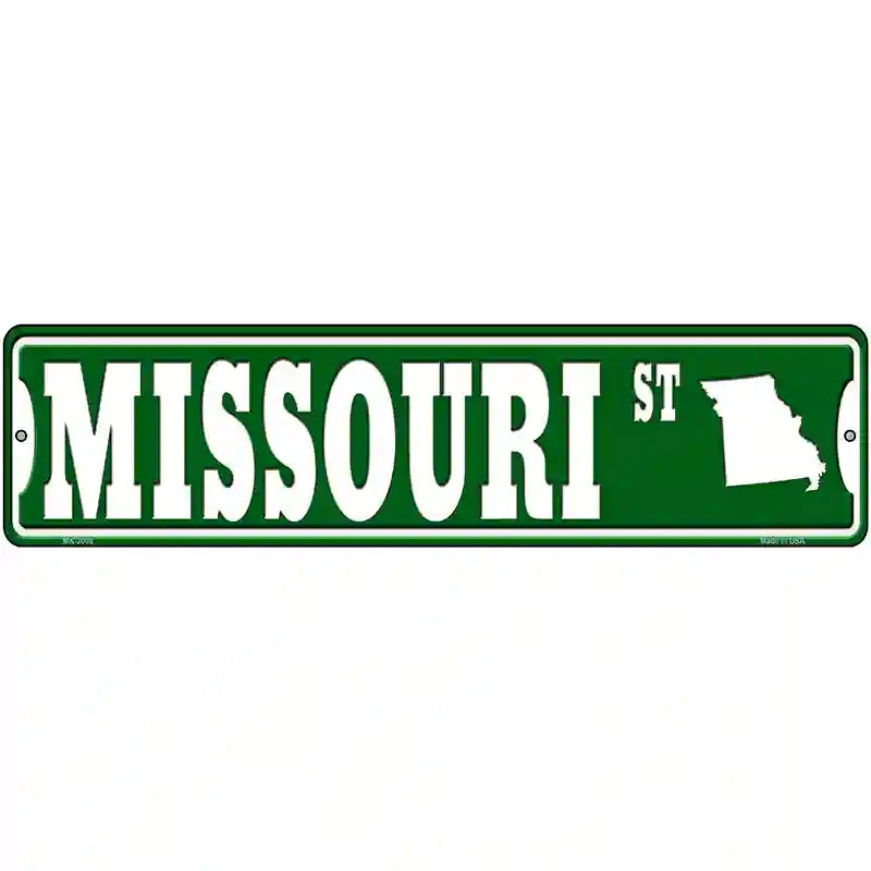 Missouri St Silhouette Novelty Metal Street Sign 12" x 3" (MK)